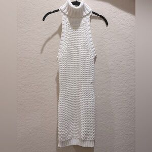 Elegant White Turtleneck Mini Sweater Dress